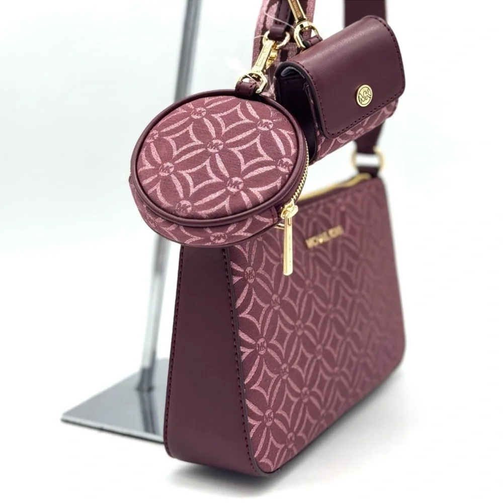 Michael Kors Jet Set Logo Crossbody Bag with Case for Apple AirPods Pro Ox Blood